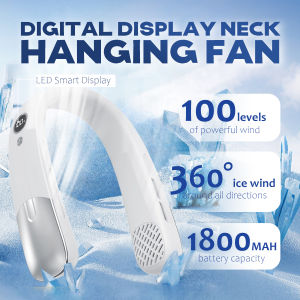 100 Speed Neck Fan 1800mAh Rechargeable LED Display Quiet Powerful 360° Airflow Portable Fan Hands-Free for Travel Camping