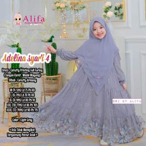 Gamis Anak Perempuan Lebaran Usia 4-13th Adelina Syari Kids Free Jilbab By Alifa