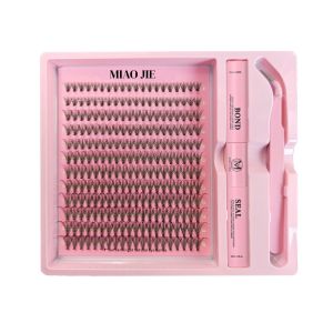 MIAOJIE DIY Clusters Lash Kit Full Set 8-16mm Mix Bond&Seal Tweezers Lash for Self Application Makeup Individual Eyelash Extensi