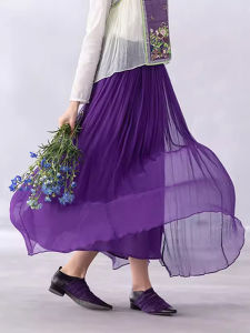 Silk Midi Skirt Spring Summer New Style Versatile Long Half-length Natural Waist Pleated Drifting Fairy Skirt Commute Style