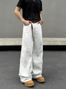 American Retro DirtyFit White Jeans Loose Straight Leg Mens Summer Jeans Cotton Polyester Blend Wear Resistant Long Pants
