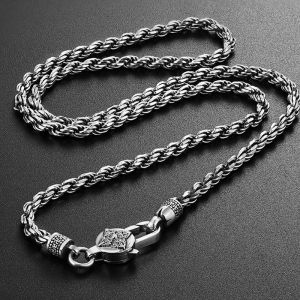 S925 Sterling Silver Thai Silver Mens Necklace Retro Fashionable Man Simple Rough Mens Twist Personality All-Match Hemp Rope Chain