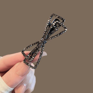 Elegant Black Butterfly Knot Side Hair Clip Womens Fringe Duckbill Clip Fashionable Hair Accessories Full of Diamonds