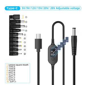 BSN | USB C To DC Power Cable 140W Type C To 5V 9V 12V 15V 20V 28V Adjustable Voltage Adapter Connector Cable for Laptop Routers