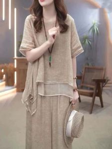 Vintage Ethnic European Stylish Loose Slim Fit Tummy Cover Womens Set 2pcs