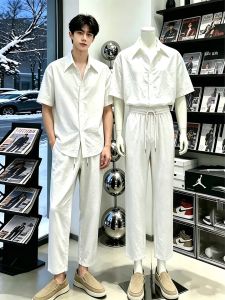 ZHUOCAN | Quần Dài Ngắn Cotton-Linen Thông Thở Màu Trắng Nam Mùa Hè