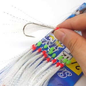 10 pcs/pack of green and white string hooks sea fishing fish skin hooks squid clamp hooksboat fishing hooks