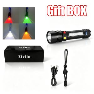 Ultra Bright 990000000LM Multi-Color Flashlight Zoomable Torch 6000M Long Shot USB Rechargeable Flashlight For Emergency Camping