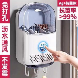 Antibacterial Wall-Mounted Chopsticks Storage Box High-End Kitchen Drying Mold-Proof Rack Plastic Chopsticks Holder Organizer
