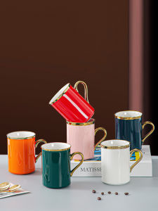 Nordic Style Ceramic Mugs Gold Rimmed Office Hotel Coffee Milk Cups Breakfast Meeting Cups Luxury Handle Cups for Adults