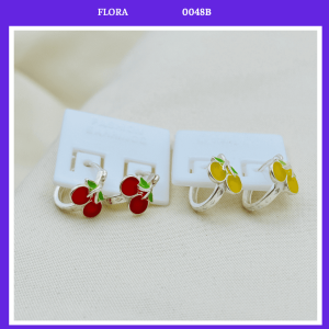 FLORA 0048B - Bông tai bạc ta hình quả cherry đỏ vàng dành cho bé gái