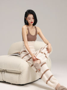 Bi Velvet High Waist Belly Protection Pajama Pants Womens Autumn and Winter Half Velvet Fleece-lined Thickened Plush Winter Can Be Outwear Warm Pants