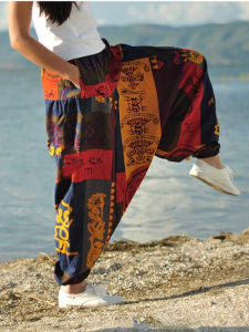 Oversized Drop Crotch Bloomers Casual Loose Printed Lantern Pants Street Style Polyester Fiber Long Trousers for Women