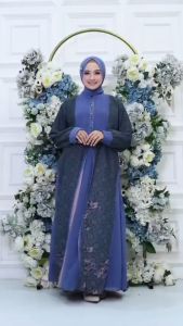 Terbaru Baju Gamis Lengan Panjang Wanita Azahra Dress Kondangan Kekinian Motif Bunga