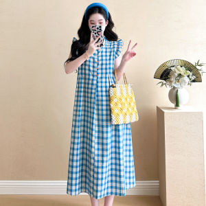 Summer New Stylish Slimming Check and Flower Pattern Maternity Dress