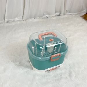 Khay úp bình sữa Jupin mẫu mới có van thoát hơi ẩm - Giá đựng bình có nắp đậy 9BABY màu xanh