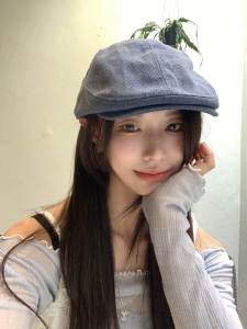 หมวกเบเร็ตตาข่ายสไตล์อังกฤษสำหรับผู้หญิงในฤดูใบไม้ร่วงและฤดูหนาว หมวกเด็กส่งหนังสือพิมพ์แบบย้อนยุค หมวกแฟชั่นสำหรับโพสต์บล็อกเกอร์