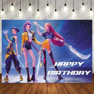 ฉากหลังงานปาร์ตี้วันเกิดเด็กธีมสาวนักล่าปีศาจ KPop สุดฮอต ของตกแต่งงานปาร์ตี้ ของขวัญ อุปกรณ์ถ่ายภาพ แบนเนอร์ฉากหลัง