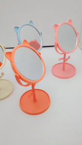 SK-K194 Cermin Make Up Bulat Motif Telinga Kucing Lucu Kaca Meja Rias Standing Mirror / Cermin Rias