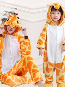 น่ารัก ชุดนอนเครื่องแต่งกายสัตว์ฮาโลวีนall-in-one ชุดสูท เสื้อผ้าเด็กคอยาวชุดตุ๊กตายีราฟ