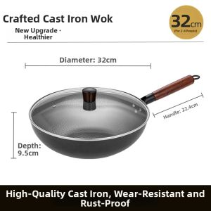 DEBO | Non-Stick Uncoated Cast Iron Wok 32cm