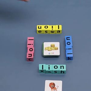 [Ready] 54Pcs Letter Spelling Block Flash Cards Game Montessori Toys English Words Early Learning Educational Toys