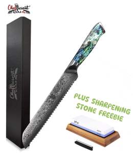 Chefficient Premium Bread Knife Aurora Light Resin Handle VG10 Damascus Steel Pastry Chefs Knife Kitchen Knife