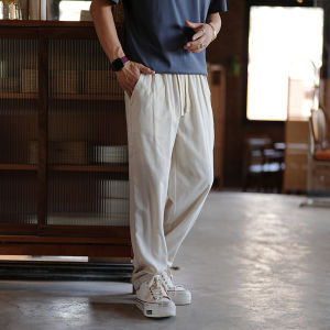 Retro Lightweight Breathable Cotton Linen Mens Casual Pants Straight Leg Long Trousers Fashionable Quality Loose Fit Summer Wear