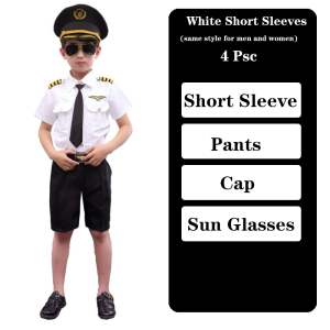Carlanisa Flight Attendant Costume for Girl Captain Uniform Air Pilot Suit Boys Costume Career Costume for Kids