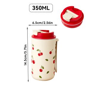 350/400ml Tumbler Plastic Water Cup With Rope Cherry Pattern Milk Coffee Mug Reusable Water Bottle For Student School Travel
