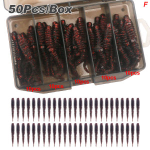 Box50-60Pcs Soft Lures Set 6.5cm 7.5cm 8.5cm TPE Worm Baits Jig Hook Carp Fishing Lures Swimbait with Fishy Scent Fishing Tackle