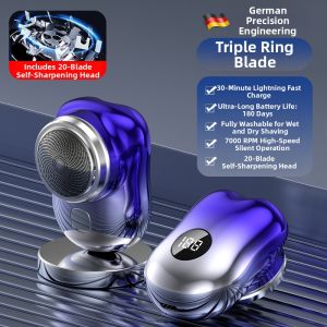 Portable Mini Electric Shaver for Men Waterproof Cannon Shave Gift for Boyfriend Precision Steel Blade Wireless Charging Shaver