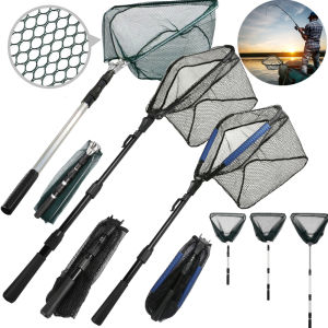 Fishing Landing Net Collapsible with Anti-Slip Telescoping Pole Handle Fish Nets for Kids Adults Saltwater Freshwater Multi-Size