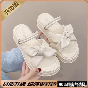 Casual Womens Summer Outdoor Slip-On Shoes Comfortable Plush Bottom Versatile Flat Sandals with Butterfly Knots for Skirts