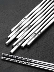 Thickened Anti-Slip 316 Stainless Steel Chopsticks Set of 10 Home Use Heat Resistant Silver Iron Fasteners Chinese Style Metal