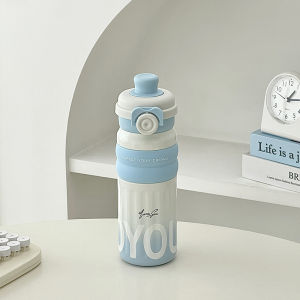 2025 กระปุกน้ำรักษาความร้อนแบบพกพา ทรงเรขาคณิต สีสันสดใส สำหรับผู้หญิง ดื่มได้สองทาง กระปุกน้ำแบบมีที่จับ