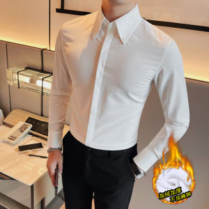 French Style Sharp Collar Long Sleeve Mens Shirt Autumn New Fashion Casual Slim Fit Business Casual Shirt Youth Popular Polyester Blend