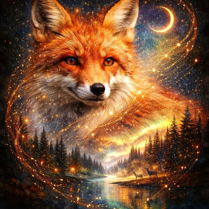 Huacan Full Square Round Diamond Painting Starry Fox Diamond Embroidery Animal Landscape New Picture Of Rhinestones