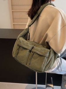 Autumn Winter Corduroy Casual Versatile Student Single Shoulder Bag Artistic High Quality Commuter Crossbody Bag Soft Polyester Lining