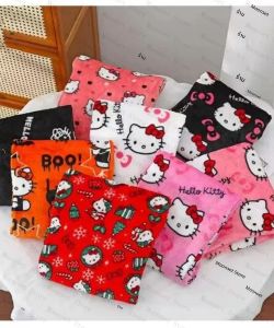 กางเกงนอนผ้าพลัฌลายคิตตี้ ซานริโอ้ สไตล์ Y2K สำหรับผู้หญิง ลายการ์ตูนน่ารัก ผ้าฝ้าย อุ่นสบายสำหรับฤดูหนาว กางเกงลำลองใส่ในบ้าน น่ารัก สไตล์ฮิปฮอป