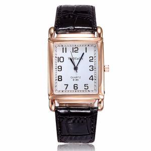 Fashion Women Watches Luxury Metal Rose Gold Square Ladies Quartz Wristwatch Rectangle Red Leather Female Clock