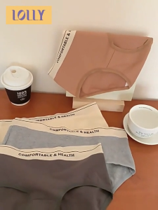 LOLLY Womens Mid-Rise Briefs Cotton Underwear Letter Printing Breathable Skin-friendly Korean and Japanese Style