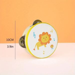 4-inch Wooden Tambourine Cute Cartoon Hand Clapping Drum Shaking Tambourine Percussion Musical Instrument
