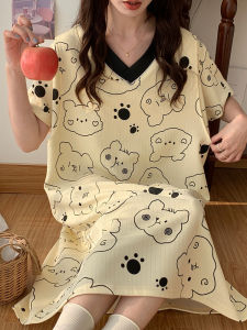 Summer Thin Short Sleeve Maternity Nightgown Cooling Sensation Postpartum Pregnancy Dress Large Size Womens Sleepwear