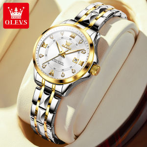 OLEVS New Official Original Authentic Womens Watch 2024 Luxury Brand Fashion Casual Waterproof Diamond-encrusted Calendar Luminous Gold Quartz Watch Stainless Steel Strap High Hardness Mirror Gift for girlfriend