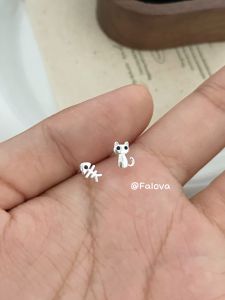 Asymmetric S999 Pure Silver Cat Fishbone Ear Cuff Womens Korean Style Cute Animal Sweet Ear Jewelry Daily Fashion Accessories