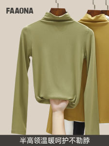 เสื้อยืดคอกลมแขนยาวสำหรับผู้หญิง ทรงสลิมฟิต สไตล์เกาหลี เสื้อเชิ้ตคอกลมสีดำ แฟชั่นฤดูใบไม้ร่วง/ฤดูหนาว