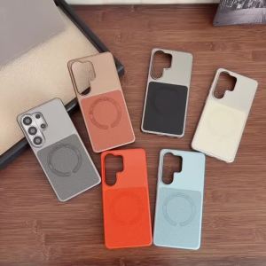 Luxury Plating Frame Lychee Grain PU Leather Shockproof Case For Samsung S26 S25 S24 S23 Ultra Plus FE For Magsafe Charge Cover