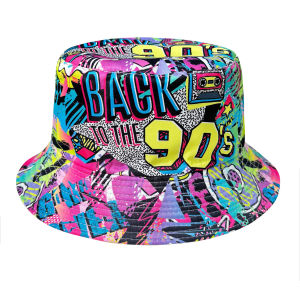 Abstract Graffiti Art Back90S Colorful Printed Bucket Hat Reversible Sun Hat Foldable Fashion Bucket Hat Suitable for Outdoor Travel and Party Outfits