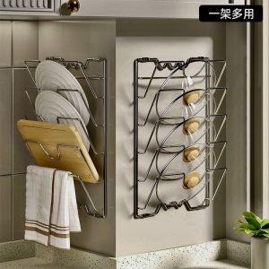 🚩🚩🍭ชั้นวางฝาหม้อแบบติดผนังเอนกประสงค์จัดระเบียบในครัว